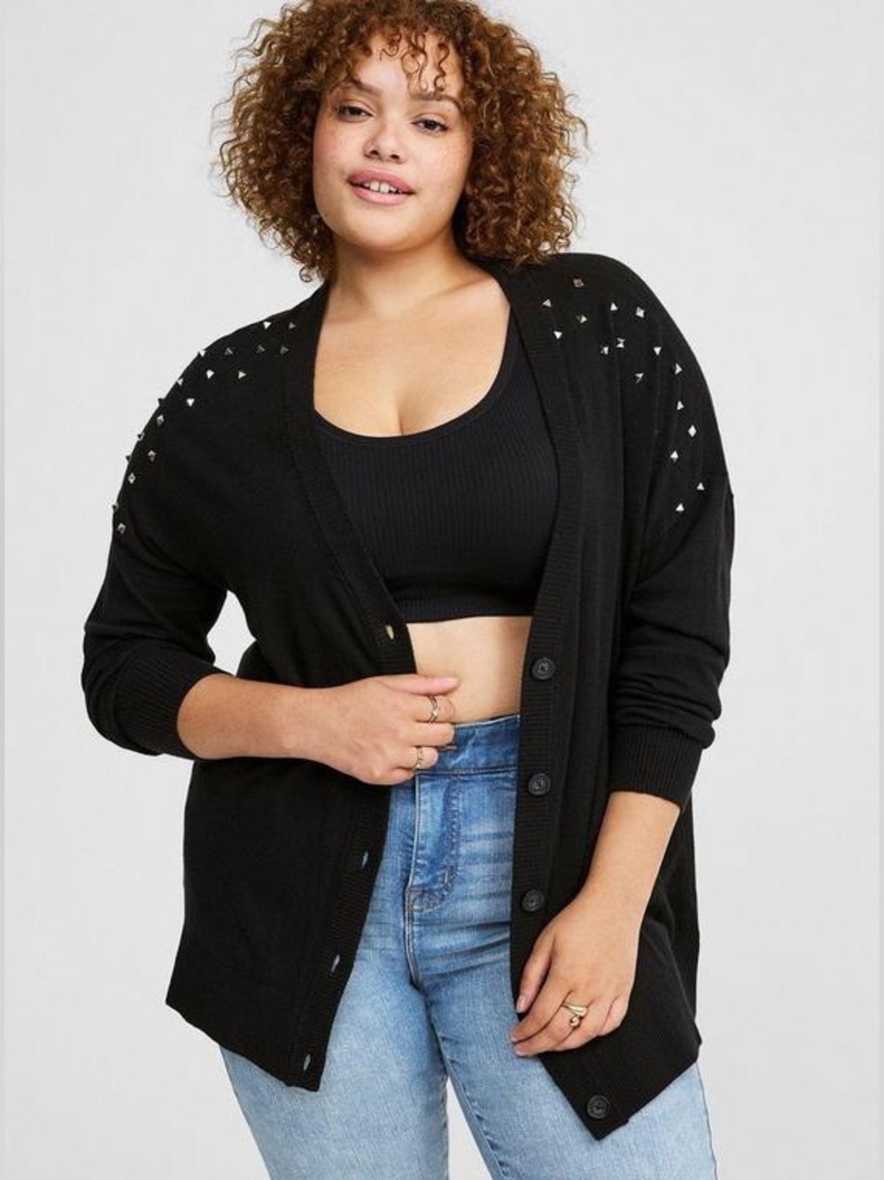 GUC Torrid black boyfriend cut drop shoulder cardigan w/pyramid studs size 3